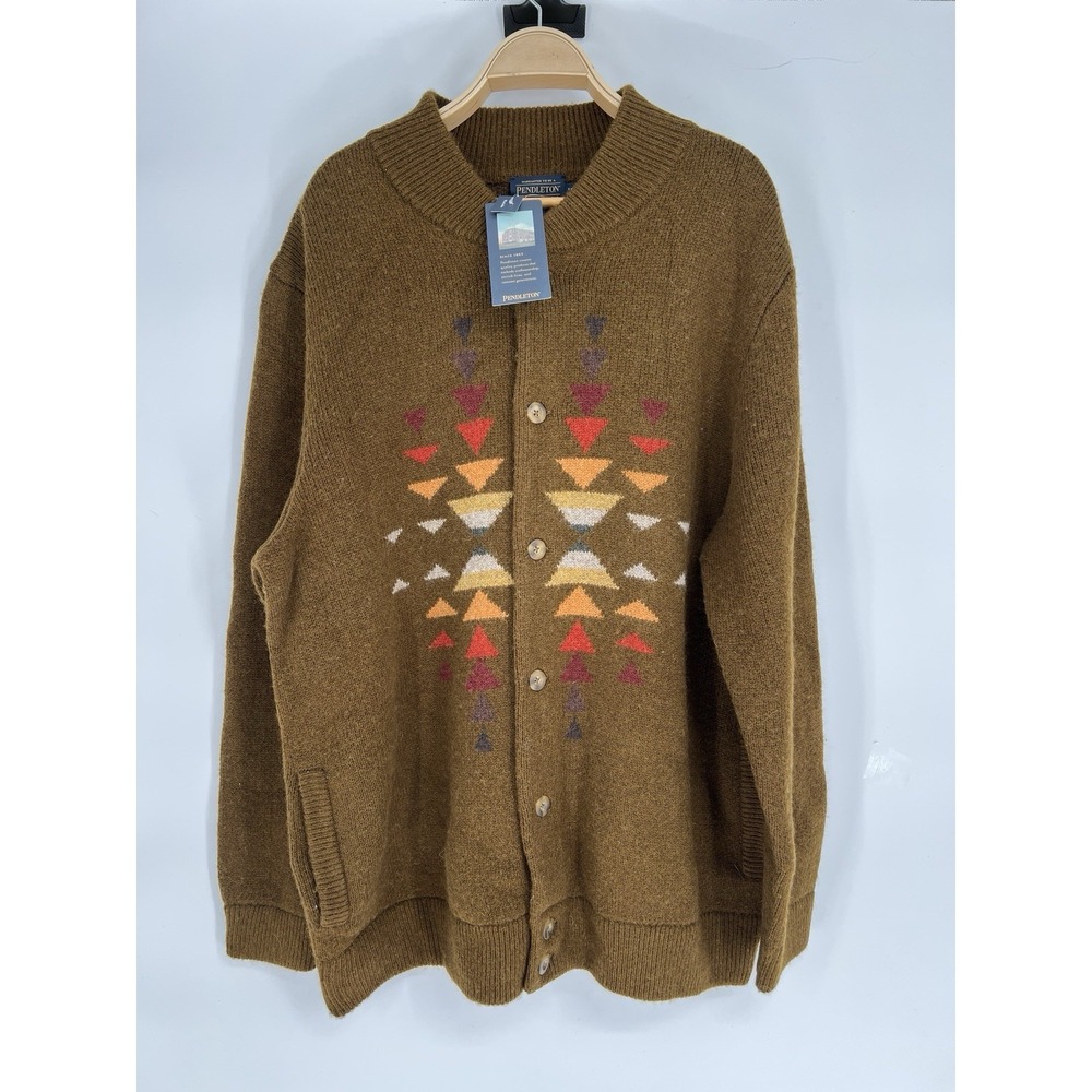 New! Pendleton Jacquard Shetland Bomber Cardigan Men's Size XXL Brown Wool Aztec